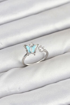 Pirinç Gümüş Renk Kelebek Model Kadın Yüzük