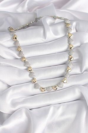 Pirinç Mix Renk Zirkon Taşlı Kalp Model VIP Exclusive Seri Kadın Kolye