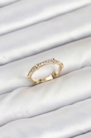 Pirinç Gold Renk Kemik Model Zirkon Taşlı Kadın Yüzük