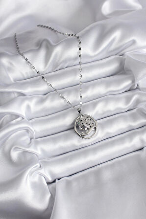 316L Çelik Gümüş Renk Zirkon Taşlı Jaguar Model Kadın Kolye