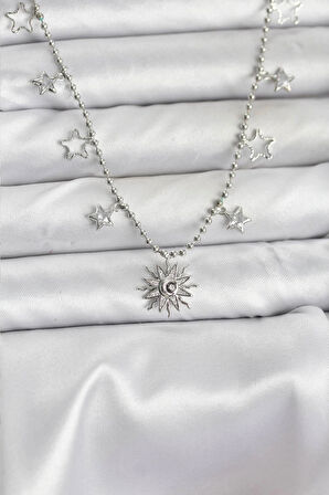 Pirinç Gümüş Renk Güneş Model Kadın Kolye