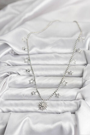 Pirinç Gümüş Renk Güneş Model Kadın Kolye