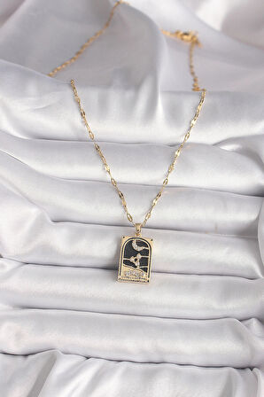 316L Çelik Gold Renk Zirkon Taşlı Ay Figürlü Tarot Model Kadın Kolye