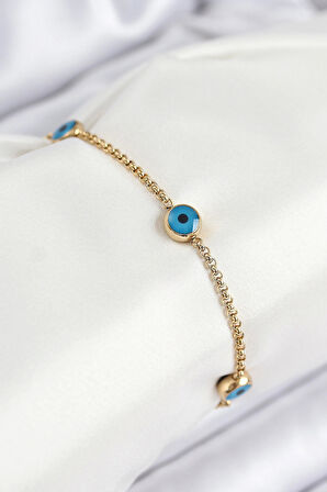 316L Çelik Nazar Boncuğu Model Gold Renk Kadın Bileklik