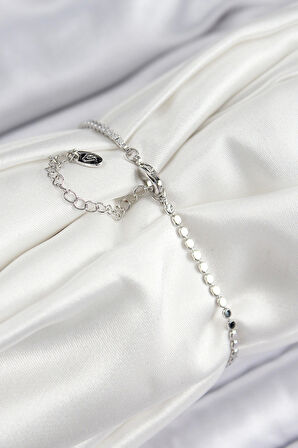 Pirinç Zirkon Taşlı Arı Model Ezme Zincir Gümüş Renk Kadın Bileklik