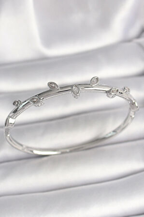 Pirinç Gümüş Renk Damla Zirkon Taşlı Kadın Kelepçe