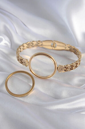 316L Çelik Gold Renk Arpa İşleme Açılabilir Fanus Model Kadın Kelepçe