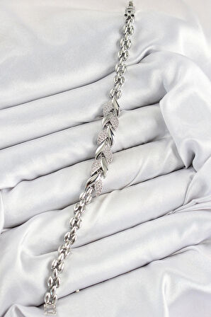 Pirinç Zirkon Taşlı Balık Kuyruğu Model Gümüş Renk Kadın Bileklik