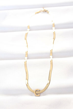 316L Çelik C Harfli Gold Renk İtalyan Zincirli Kolye