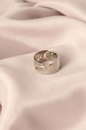 Gümüş Renk Metal Zirkon Taşlı Ayarlanabilir Kadın Yüzük