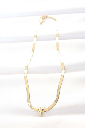 316L Çelik Y Harfli Gold Renk İtalyan Zincirli Kolye