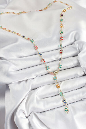 Pirinç Renkli Zirkon Taşlı Kelebek Model Gold Renk Kadın Y Kolye