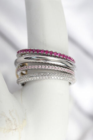 Pirinç Mix Renk Zirkon Taşlı 4'Lü Kadın Yüzük