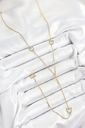 316L Çelik Kelebek Figürlü Y Model Gold Renk Kadın Kolye