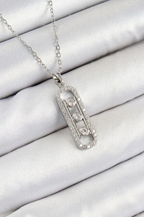 316L Çelik Zirkon Taşlı Messika Model Gümüş Renk Kadın Kolye