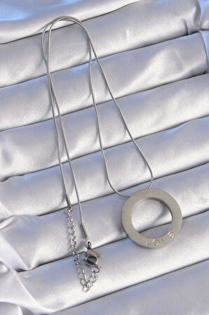 316L Çelik Gümüş Renk Zirkon Taşlı Model Kolye