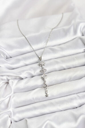 316L Çelik Zincir Gümüş Renk Güneş ve Enerji Model Kadın Y Kolye