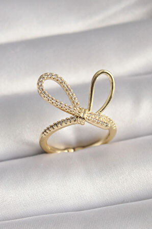 Gold Renk Zirkon Taşlı Düğüm Model Kadın Yüzük