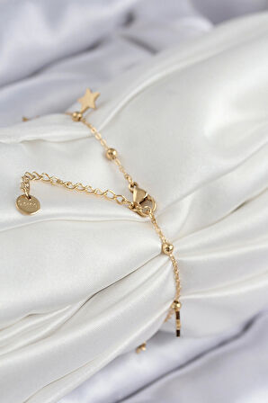 316L Çelik Sıralı Yonca Model Gold Renk Kadın Bileklik