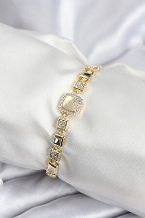 Pirinç VIP Seri Gold Renk Zirkon Taşlı Model Kadın Bileklik