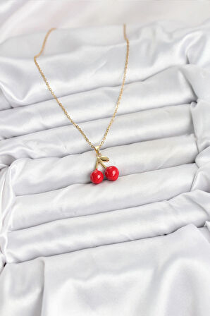 316L Çelik Zincir Gold Renk Kiraz Model Kadın Kolye