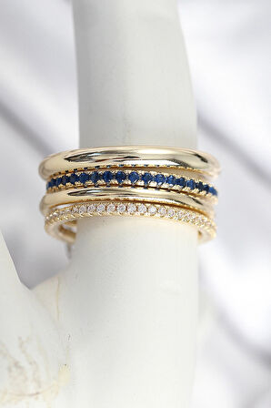 Pirinç Gold Renk Zirkon Taşlı 4'Lü Kadın Yüzük