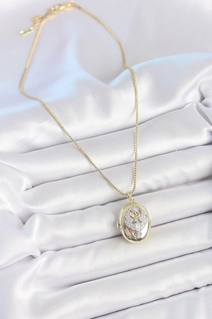 316L Çelik Gold Renk Zincir Zirkon Taşlı Anka Kuşu İşlemeli Açılır Model Kadın Kolye