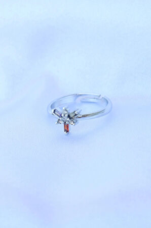 Pirinç Gümüş Renk Ayarlanabilir Renkli Zirkon Taşlı Yusufçuk Yüzük