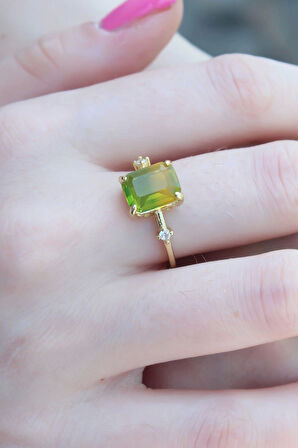 Gold Renk Renkli Zirkon Taşlı Pirinç Kadın Yüzük