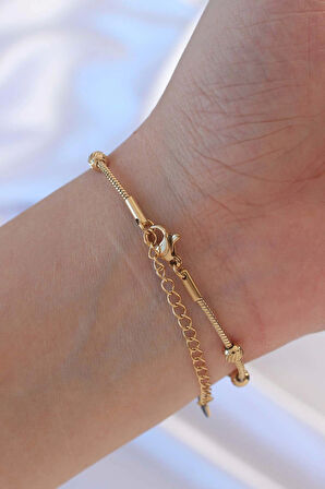 316L Çelik Altın Renk Top Zincirli Kelebek Bileklik