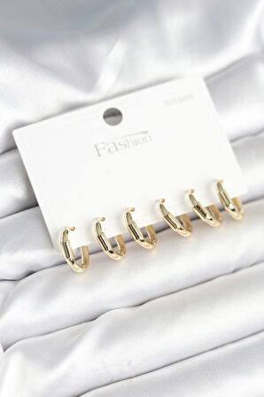 Gold Renk Pirinç Halka Model 925 Ayar Gümüş Çivili Kadın Küpe Seti