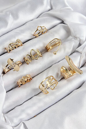 Pirinç Sarmal Ve Yıldız Model Gold Renk Kadın Yüzük Kombin Set
