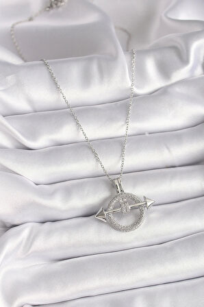 316L Çelik Gümüş Renk Zincir Zirkon Taşlı Halka Model Kadın Kolye