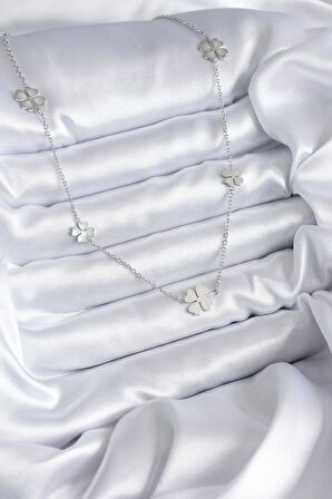 316L Çelik Zincir Gümüş Renk Yonca Model Kadın Kolye