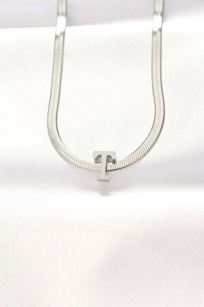 316L Çelik T Harfli Silver Renk İtalyan Zincirli Kolye