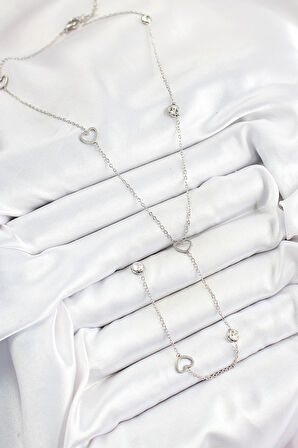 316L Çelik Zirkon Taşlı Kalp Figürlü Y Model Gümüş Renk Kadın Kolye