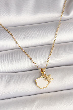 316L Çelik Gold Renk Zincir Sallantı Beyaz Mineli Deniz Kabuğu Zirkon Taşlı Deniz Yıldızı Figür Kadın Kolye