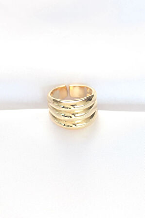 Gold Renk Ayarlanabilir Çizgili Bombe Yüzük