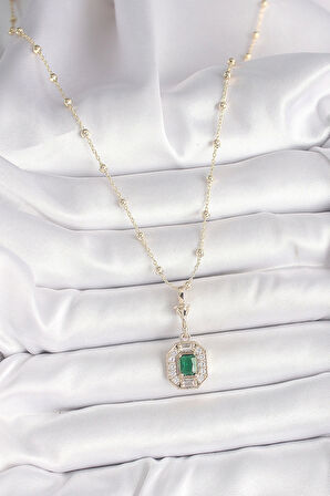 Pirinç Gold Renk Zirkon Taşlı Topçuk Zincir Serenay Model Kadın Kolye