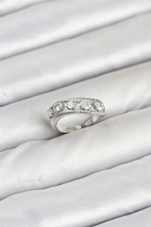 Pirinç Gümüş Renk Zirkon Taşlı Kadın Yüzük