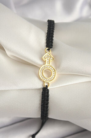 Pirinç Gold Renk Zirkon Taşlı Mars Figür Asansörlü Makrome Model Kadın Bileklik