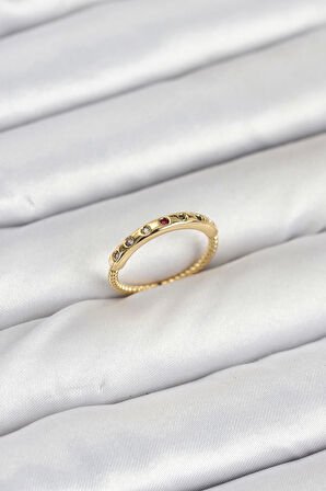 Pirinç Gold Renk Renkli Zirkon Taşlı Kadın Yüzük