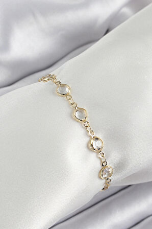 Pirinç Gold Renk Zirkon Taşlı Kadın Bileklik