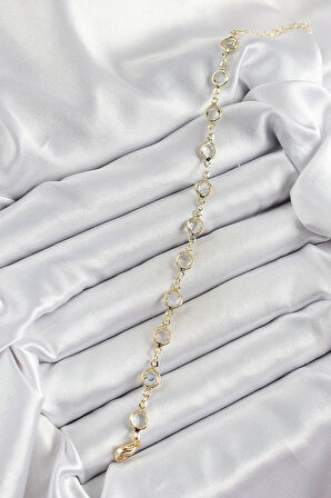 Pirinç Gold Renk Zirkon Taşlı Kadın Bileklik