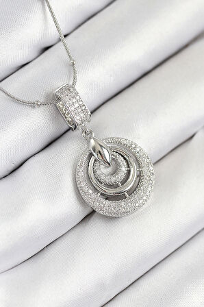 316L Çelik Zirkon Taşlı Çember Model Gümüş Renk Kadın Kolye