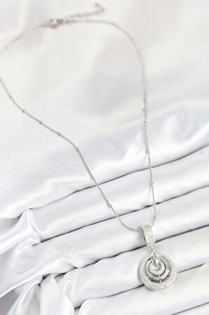 316L Çelik Zirkon Taşlı Çember Model Gümüş Renk Kadın Kolye