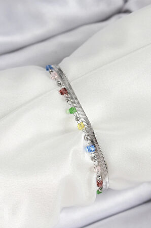 316L Çelik Gümüş Renk Karışık Renkli Kristal Taşlı Kadın Bileklik