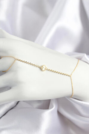 Pirinç Zirkon Taşlı Yonca Model Gold Renk Şahmeran