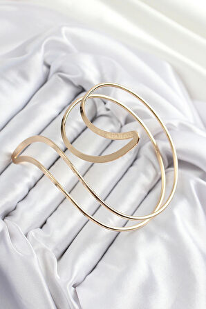 Pirinç Soyut Alev Desenli Gold Renk Kadın Pazu Bileklik