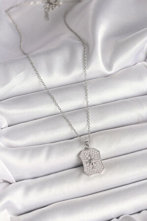 316L Çelik Gümüş Renk Zincir Zirkon Taşlı Kutup Yıldız İşlemeli Madalyon Model Kadın Kolye